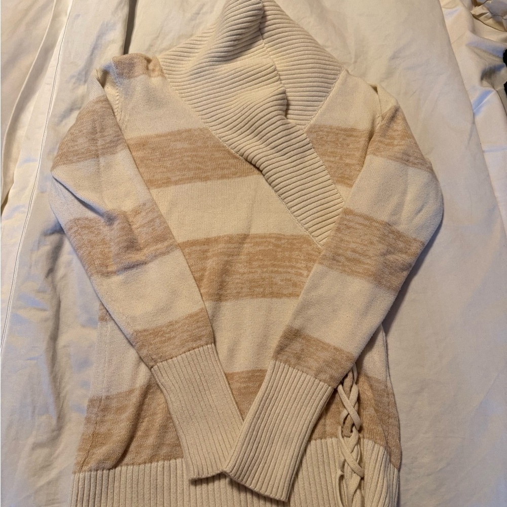 Striped Cream and Tan Women's Sweater